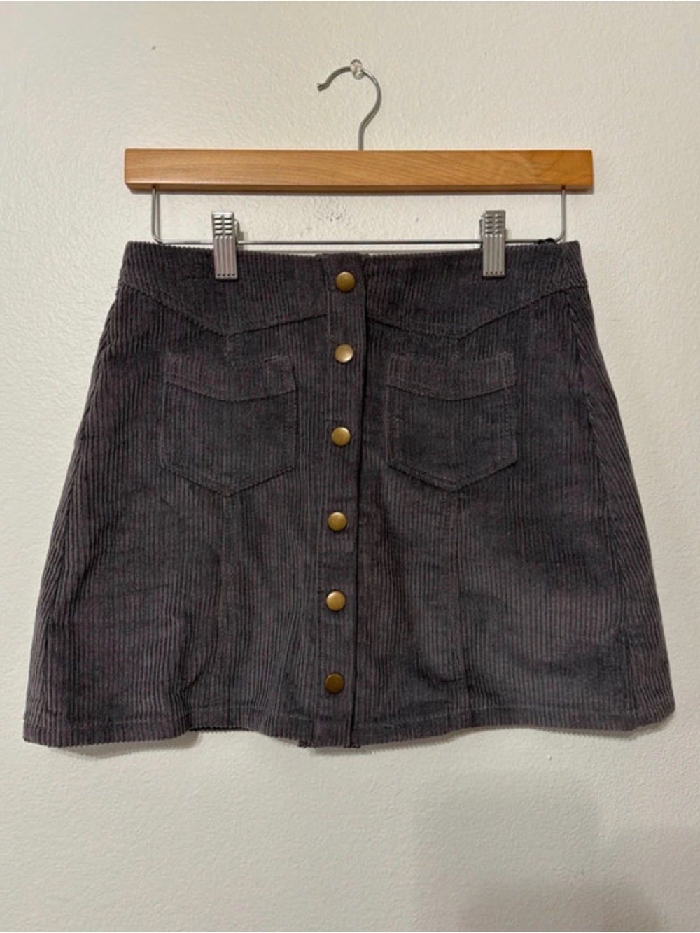 She + Sky Charcoal Button-Front Corduroy Mini Skirt